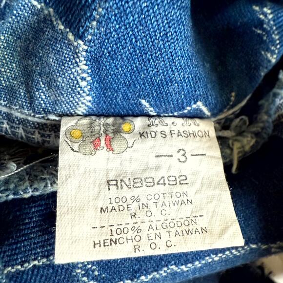 Vintage K.K. Kid's Fashion 3-Piece Overall Set Unisex 3T Blue Denim Patchworks - Picture 12 of 14
